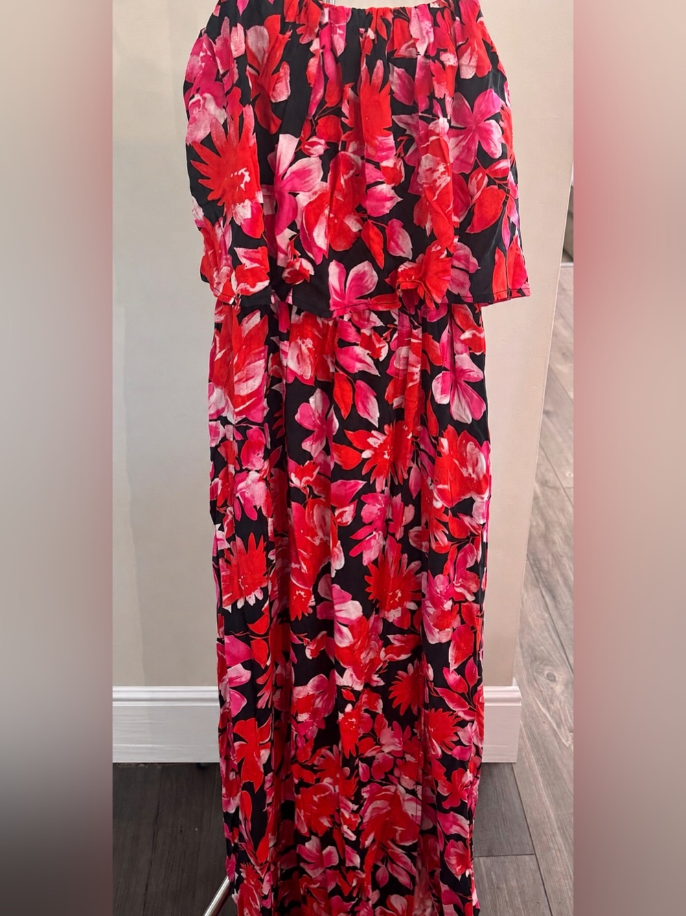 Emily Wonder Black Maxi Dress with Red & Pink Floral Print